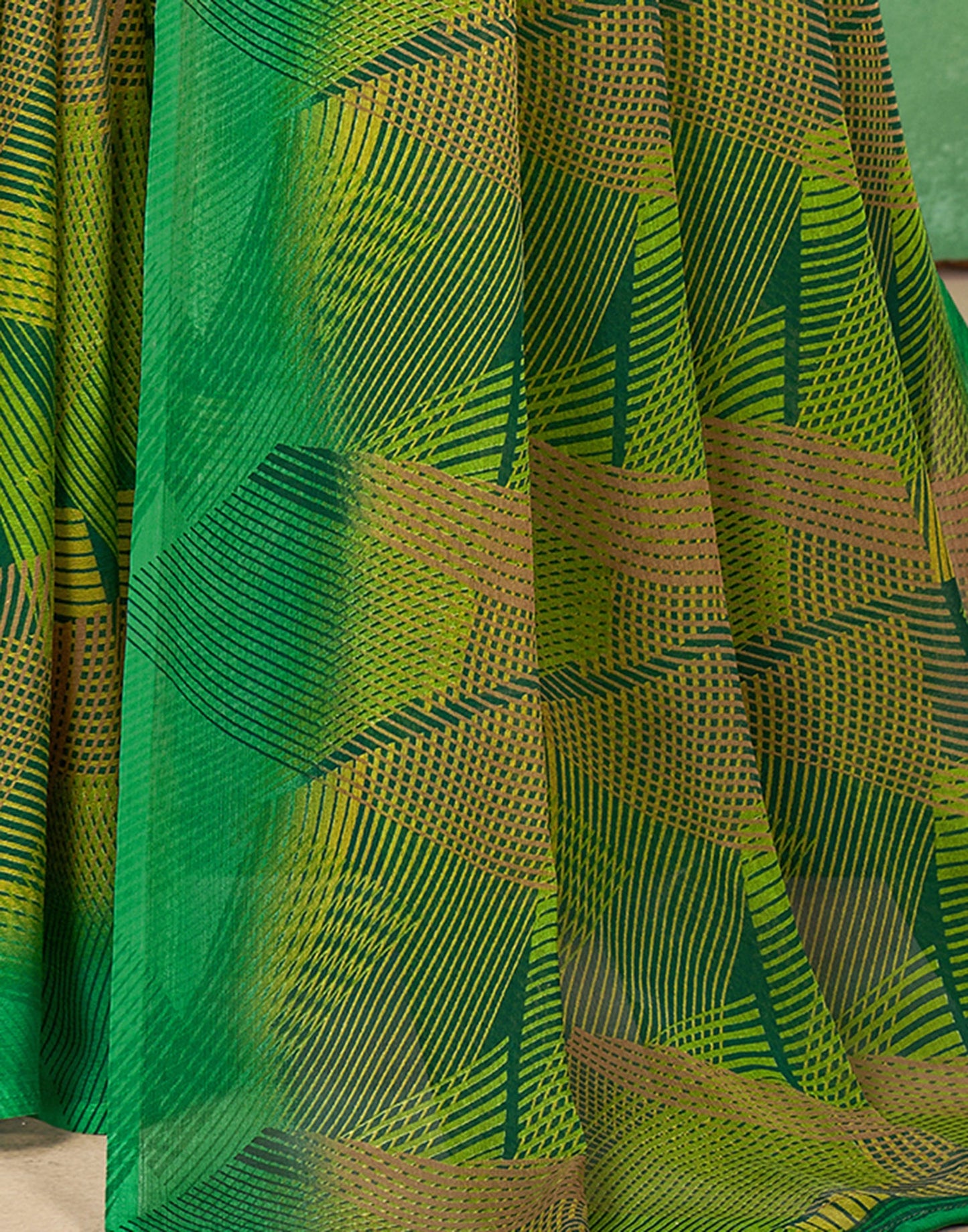 Green Chiffon Printed Saree