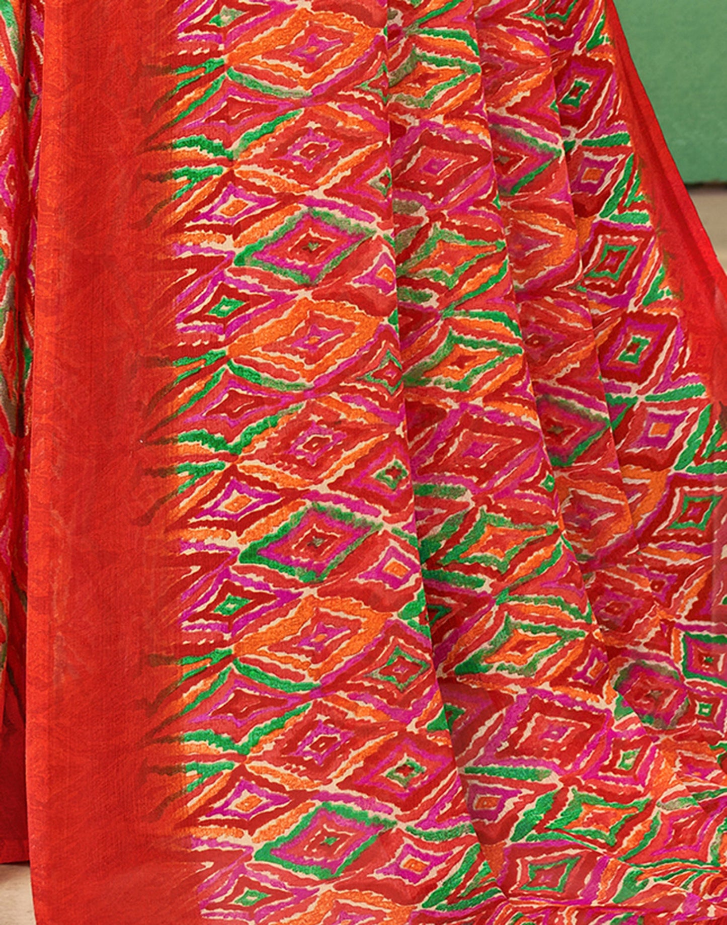Orange Chiffon Printed Saree