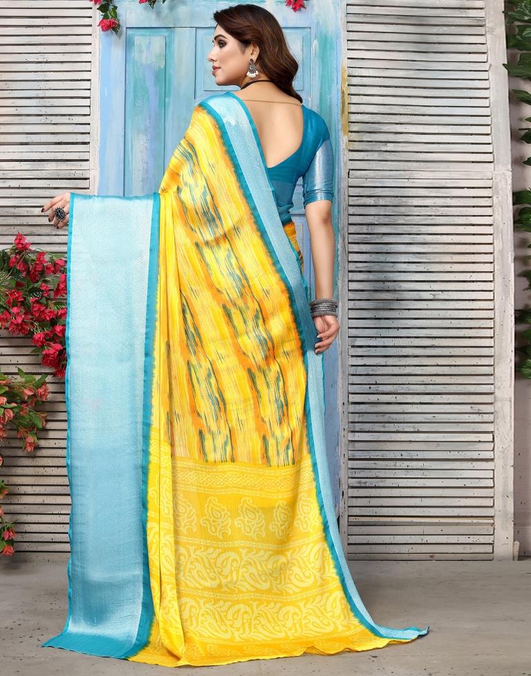 Yellow Chiffon Printed Saree