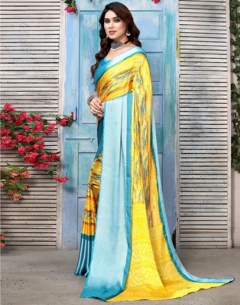 Yellow Chiffon Printed Saree