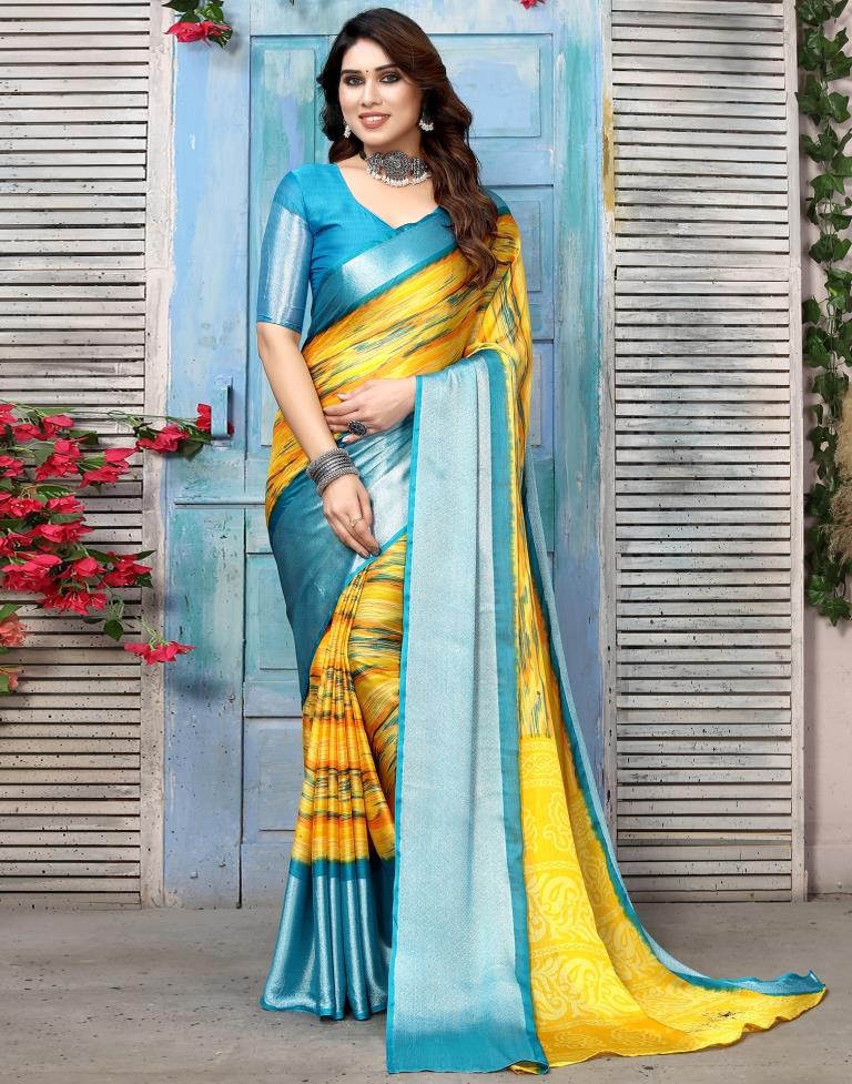 Yellow Chiffon Printed Saree