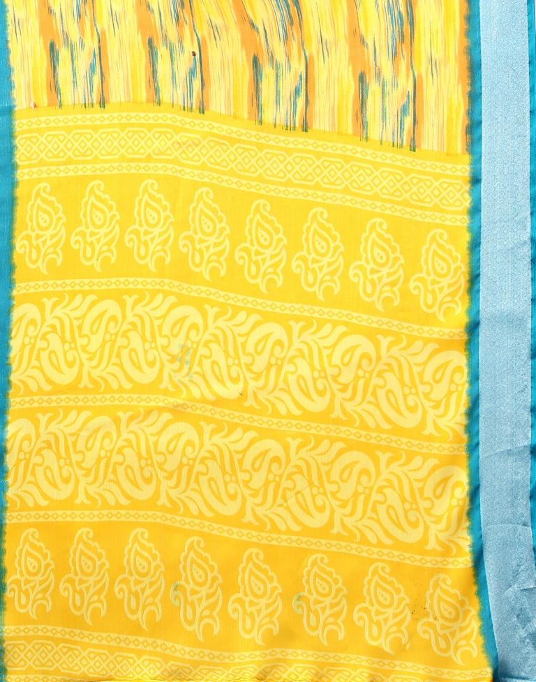 Yellow Chiffon Printed Saree