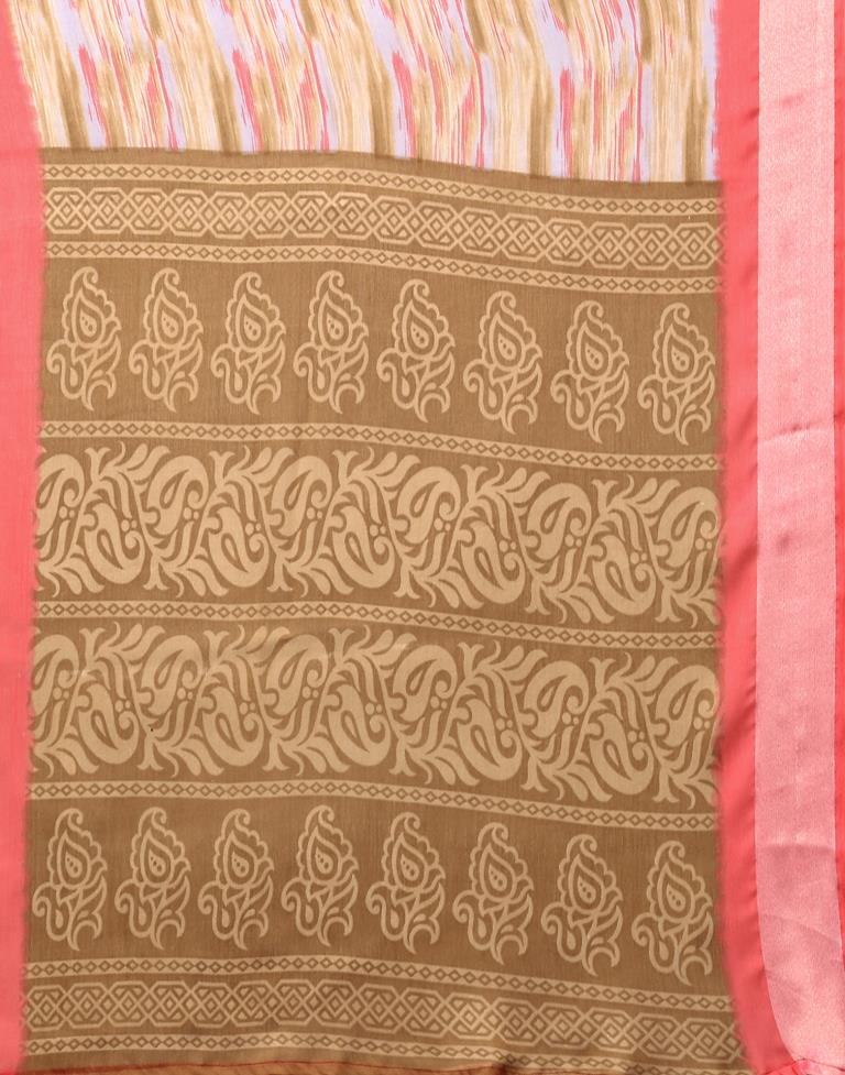 Light Brown Chiffon Printed Saree