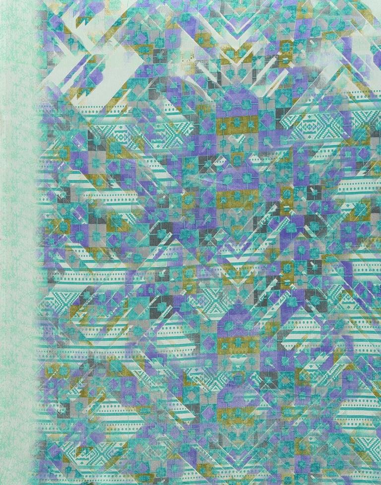 Turquoise Silk Printed Saree