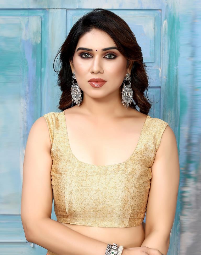 Beige Silk Printed Saree