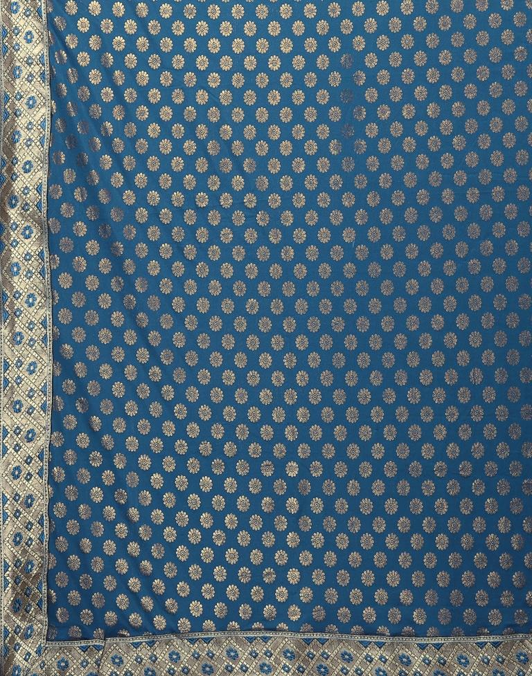 Teal Blue Lycra Printed Saree