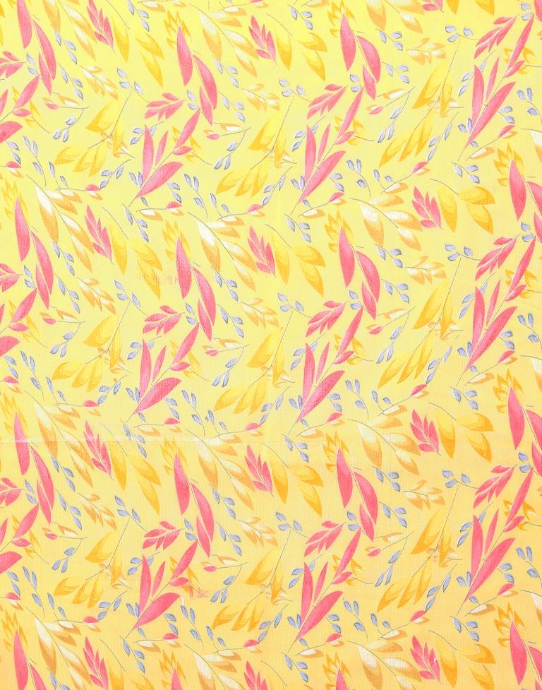 Yellow Chiffon Floral Printed Saree