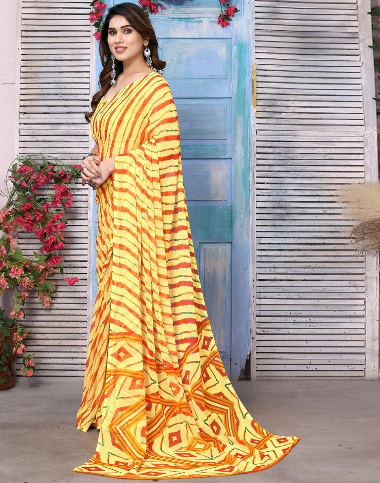 Yellow Chiffon Printed Saree