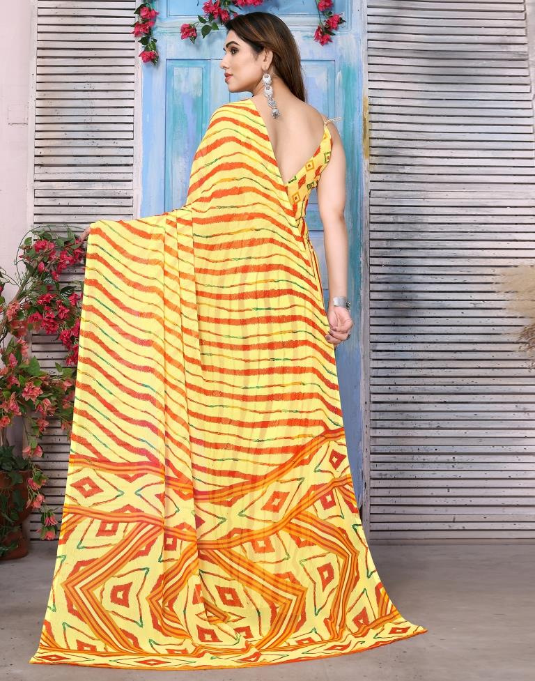 Yellow Chiffon Printed Saree
