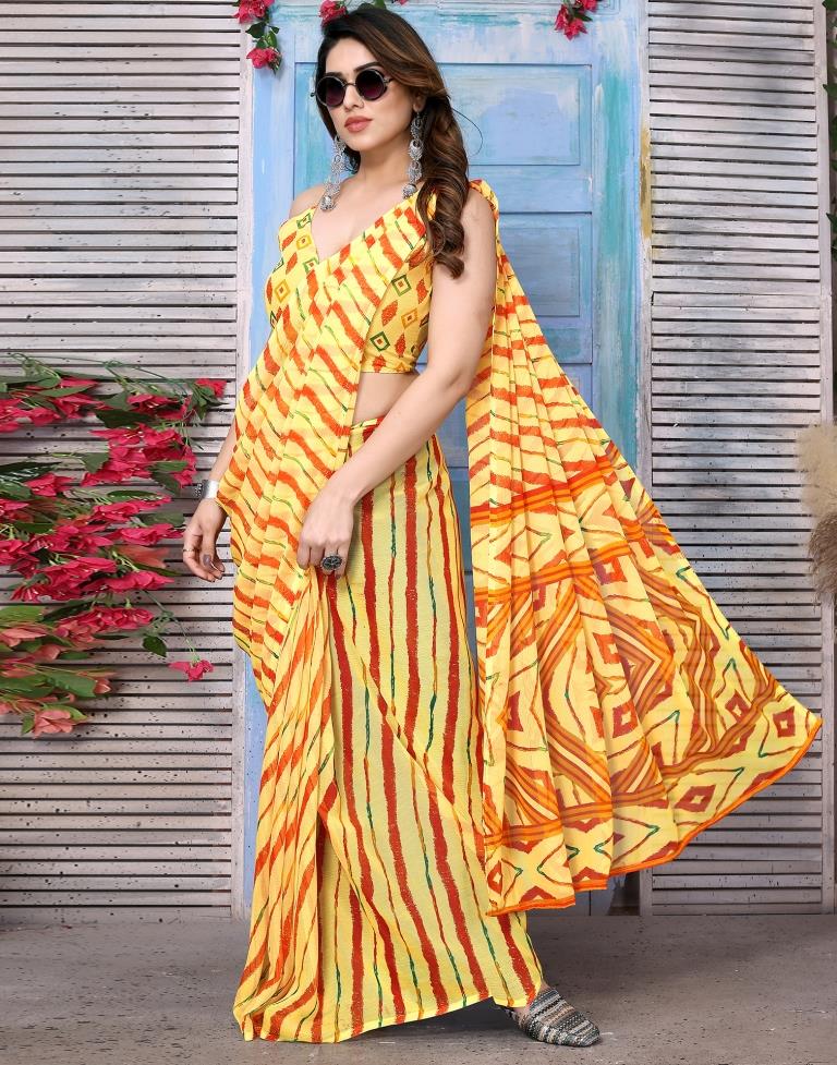 Yellow Chiffon Printed Saree