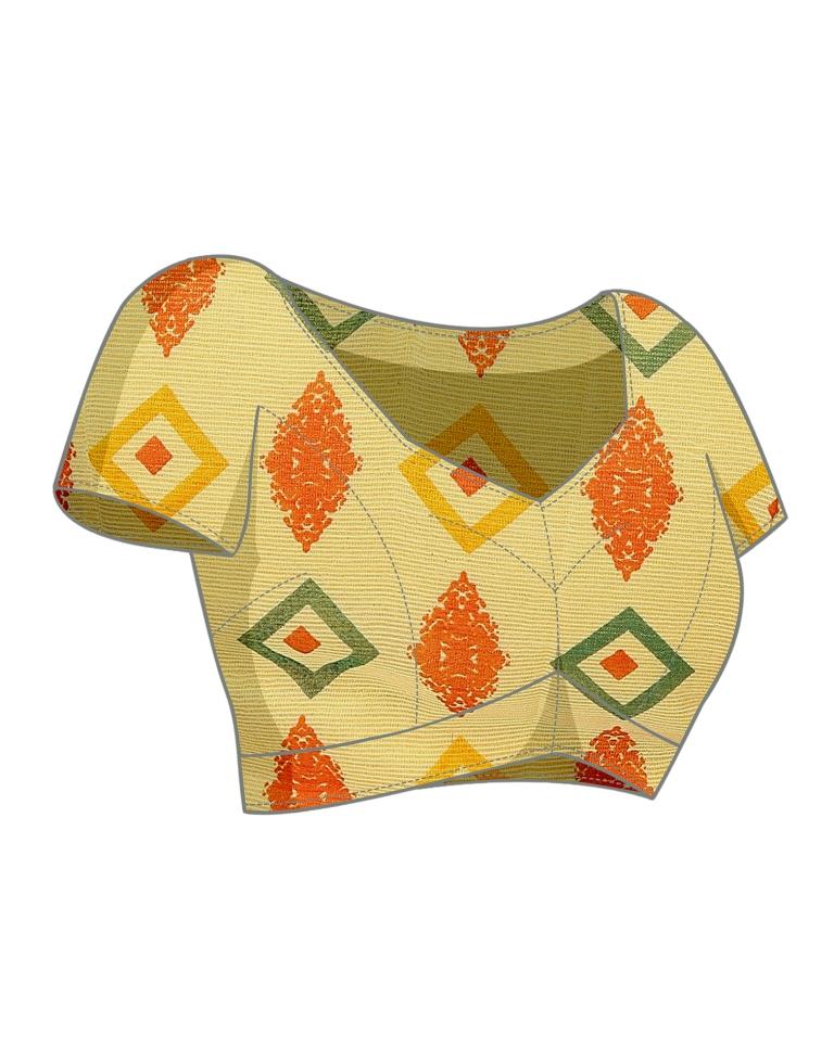 Yellow Chiffon Printed Saree