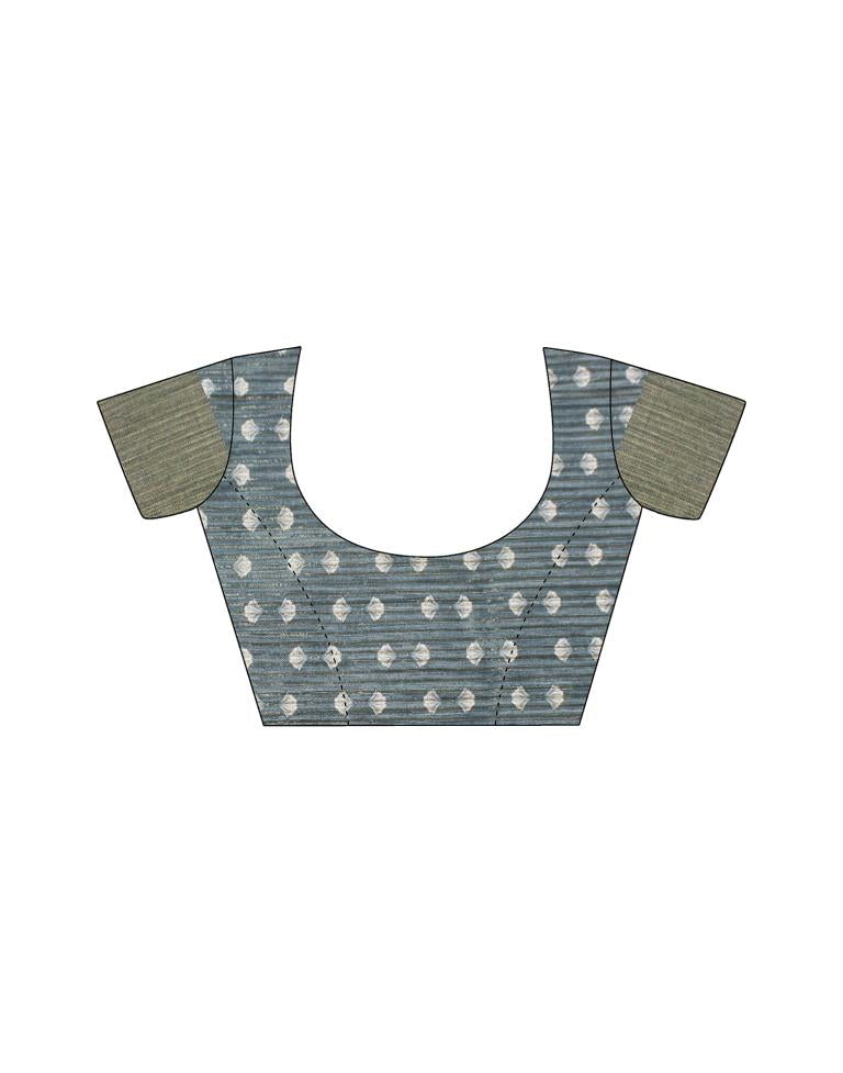 Turquoise Printed Silk Saree