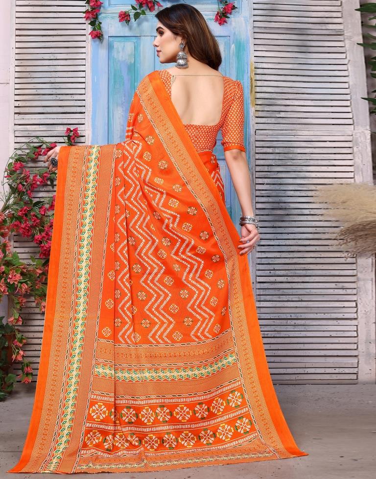 Orange Silk Printed Saree