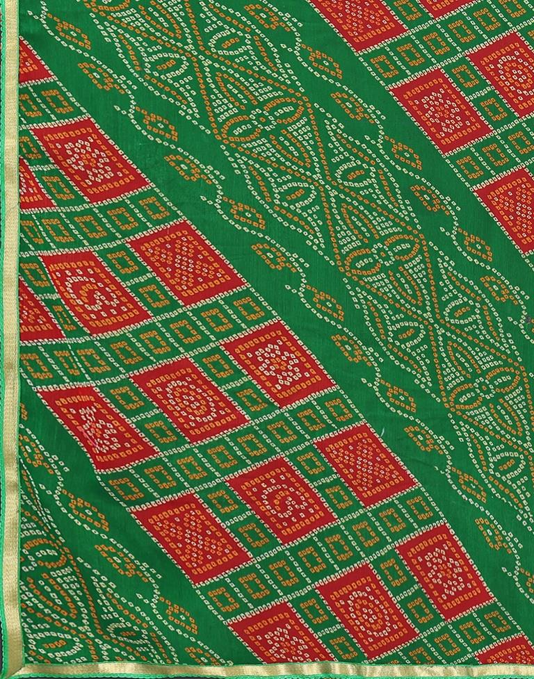 Green Chiffon Bandhani Printed Saree