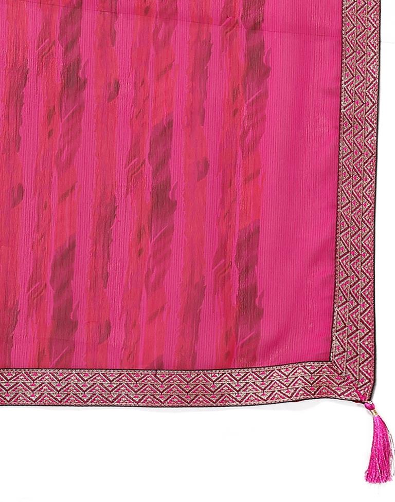 Rani Pink Chiffon Printed Saree