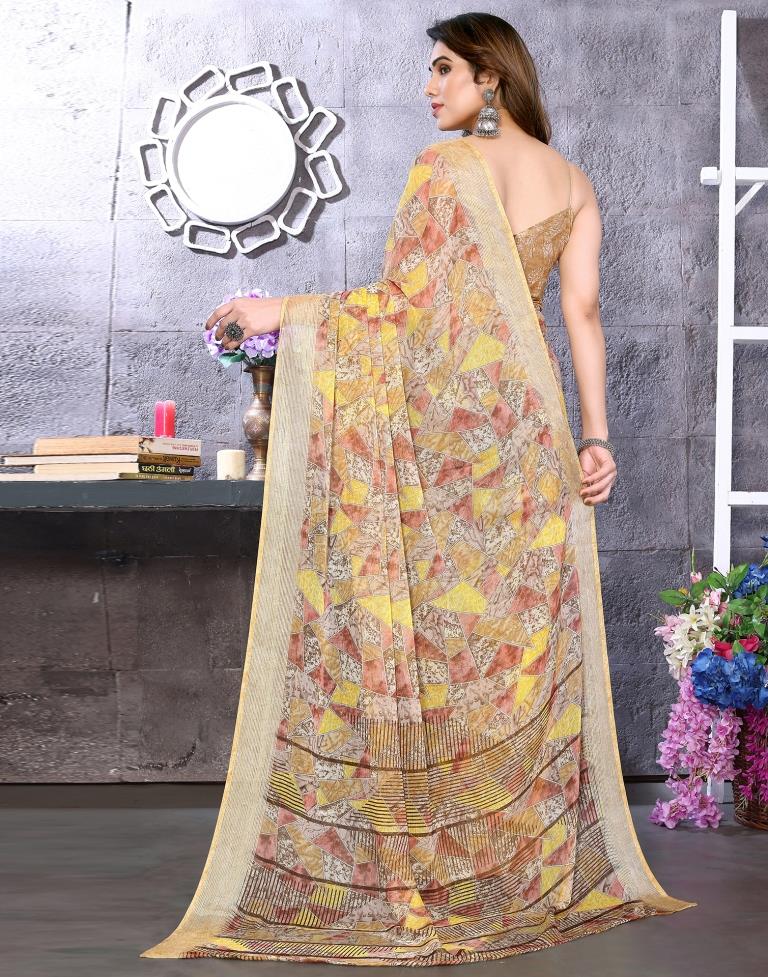 Beige Chiffon Printed Saree