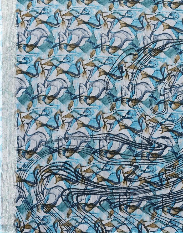 Turquoise Chiffon Printed Saree