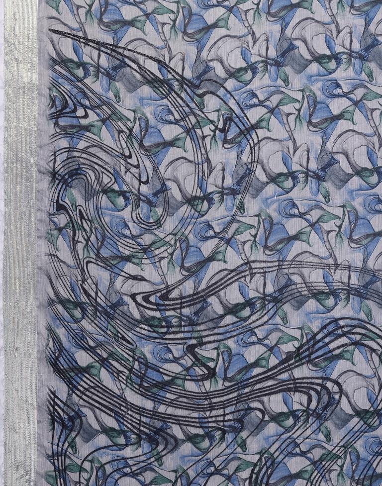 Light Grey Chiffon Printed Saree