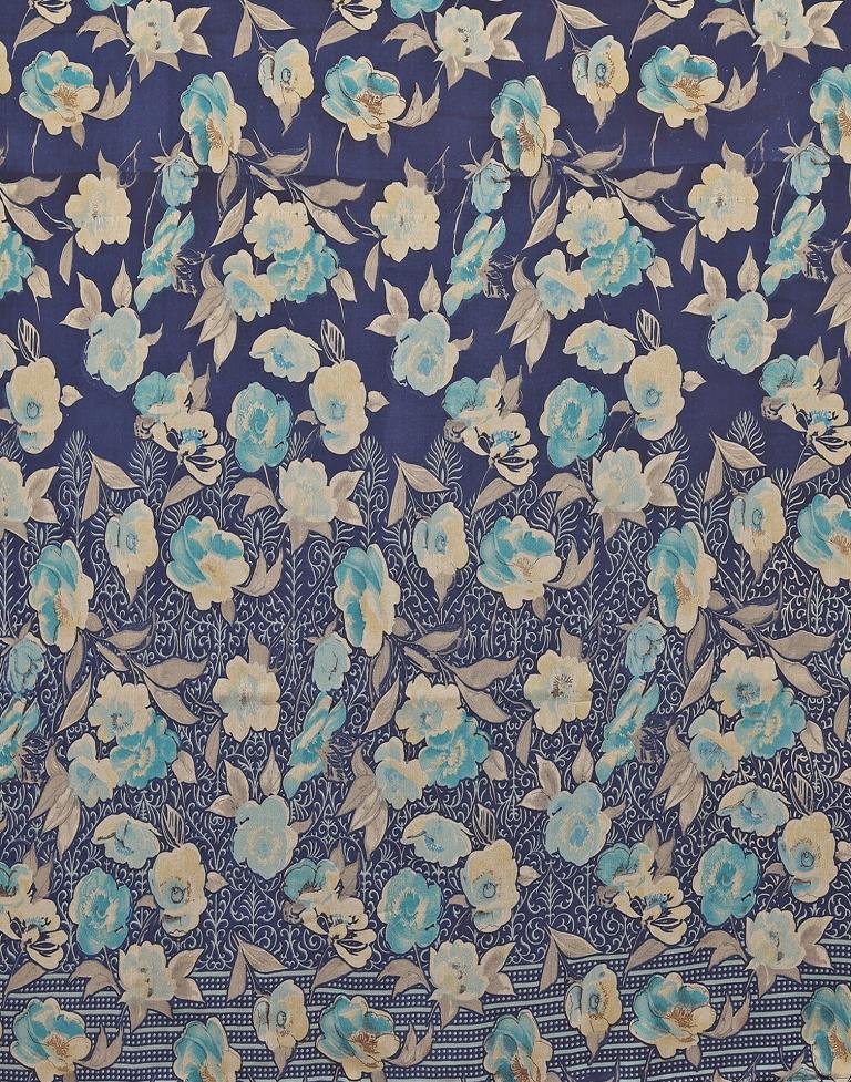Navy Blue Printed Georgette Saree