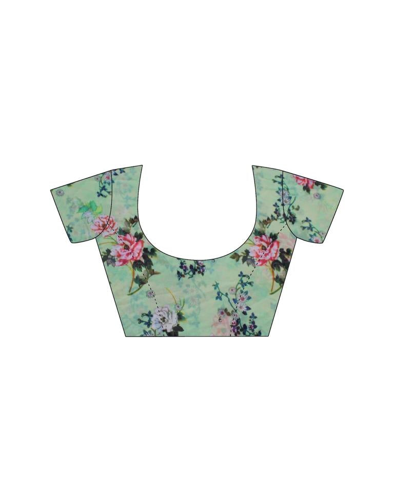 Light Green Georgette Floral Printed Saree