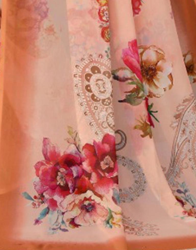 Peach Pink Georgette Floral Printed Saree