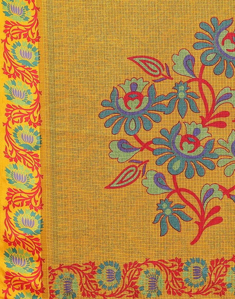 Turmeric Yellow Kota Checks Printed Saree