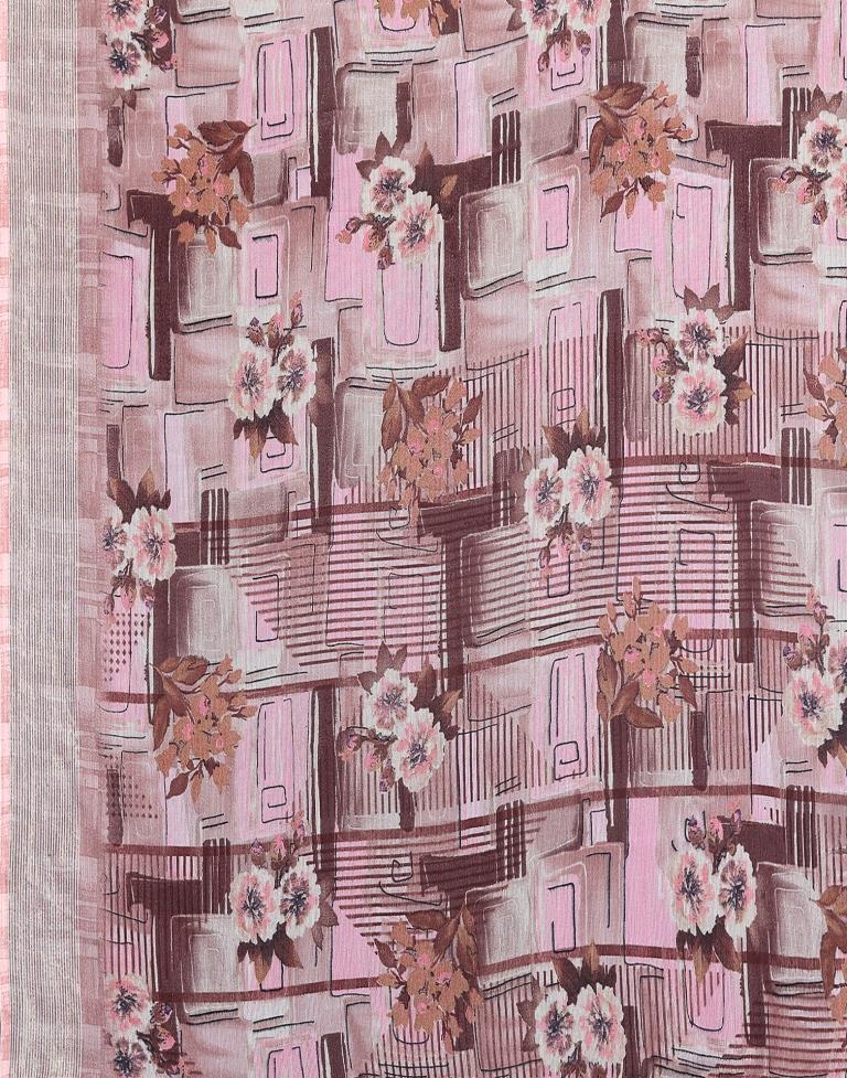 Light Pink Chiffon Floral Printed Saree