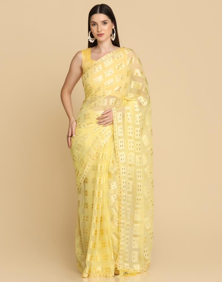 Yellow Georgette Plain Saree