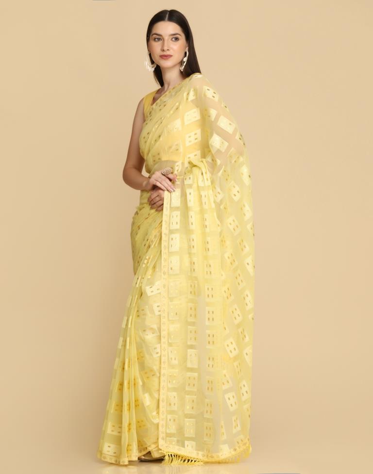 Yellow Georgette Plain Saree