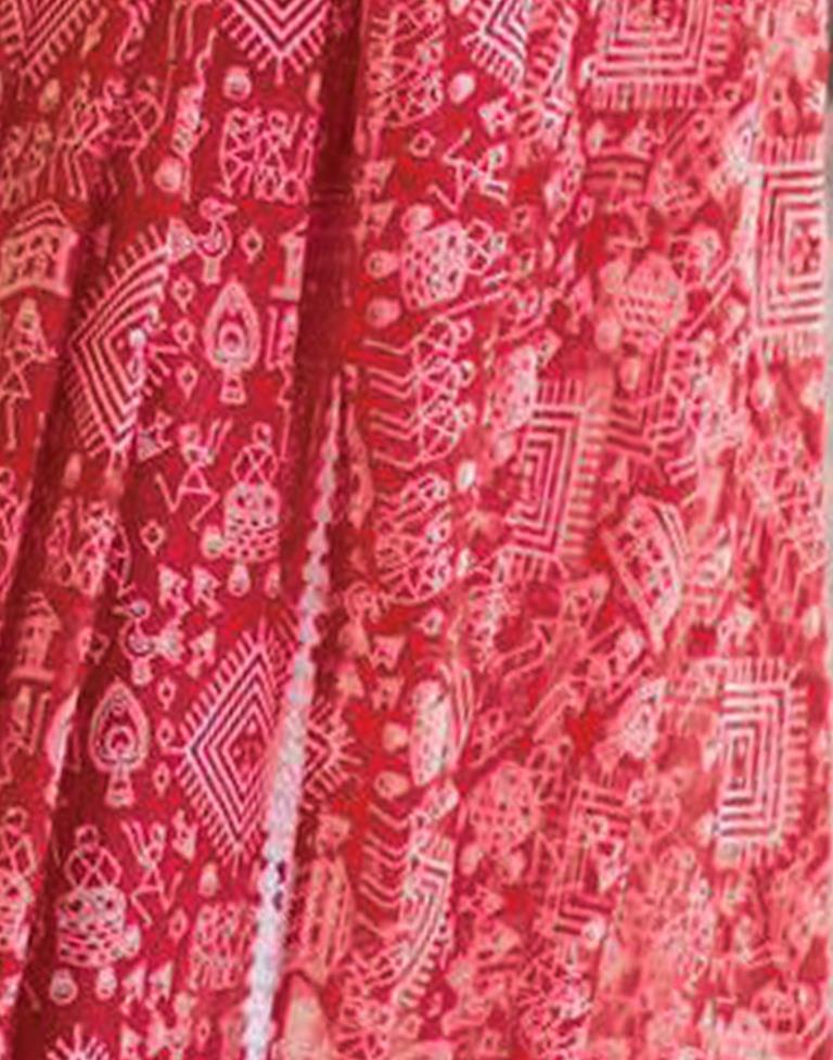 Red Printed Georgette Saree