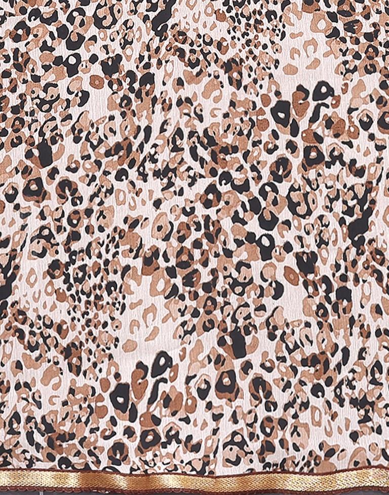 Light Brown Chiffon Animal Printed Saree