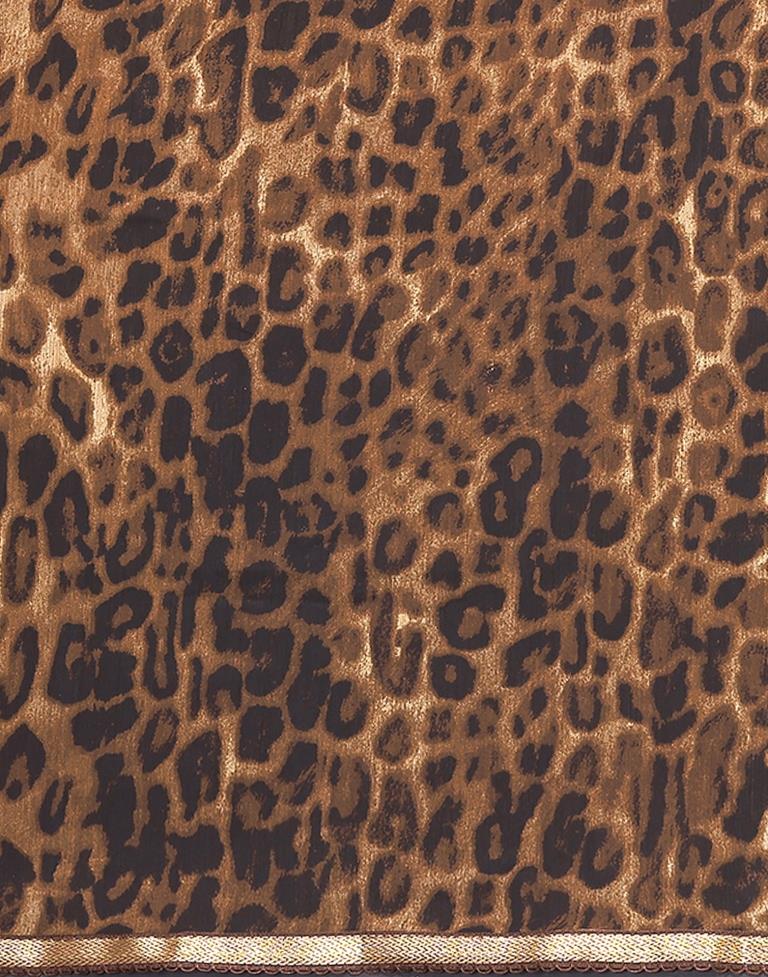 Dark Brown Chiffon Animal Printed Saree