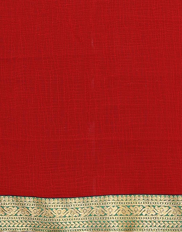 Red Plain Chiffon Saree