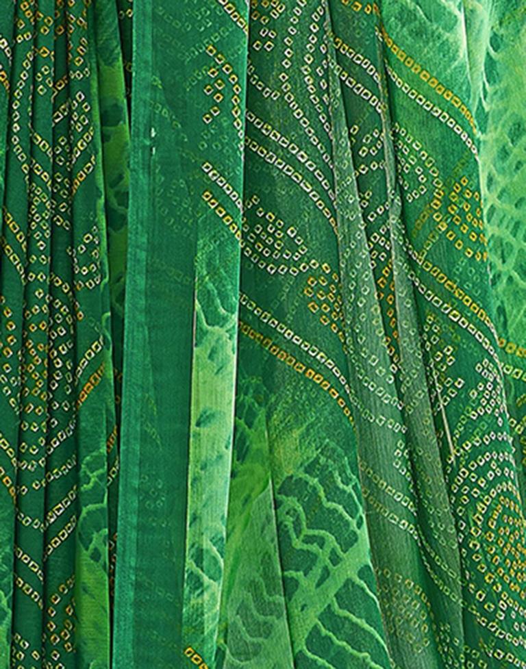 Dark Green Bandhani Chiffon Saree