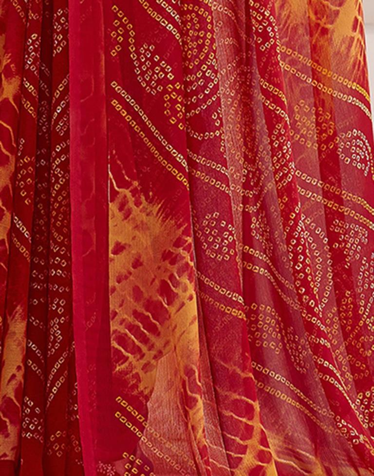 Red Bandhani Chiffon Saree