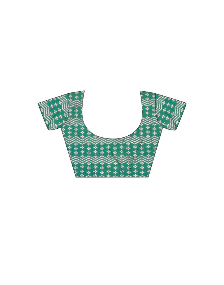 Turquoise Green Printed Brasso Saree