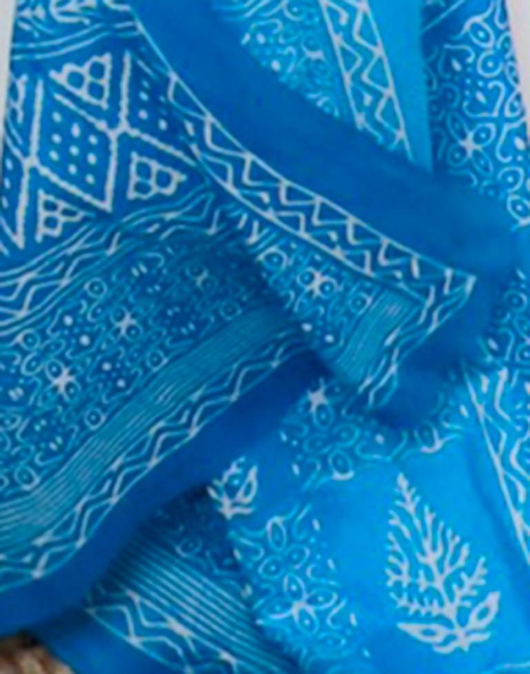 Sky Blue Printed Cotton Saree