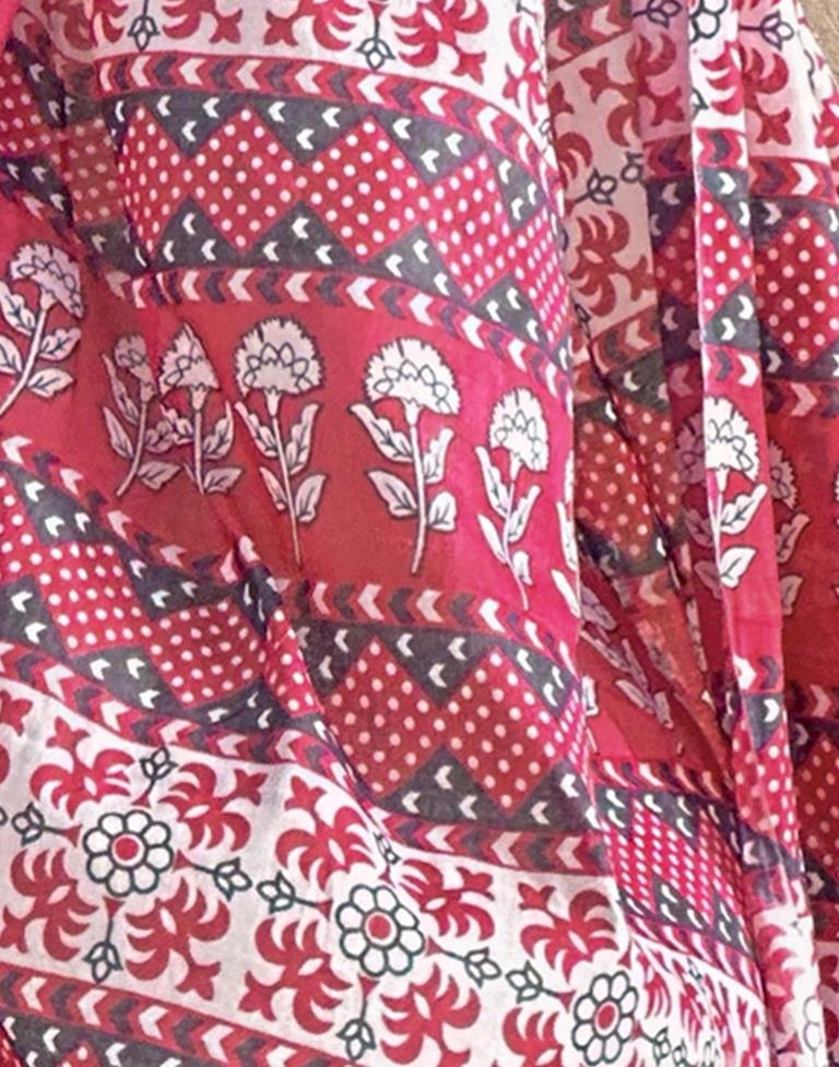 Grey Printed Cotton Saree