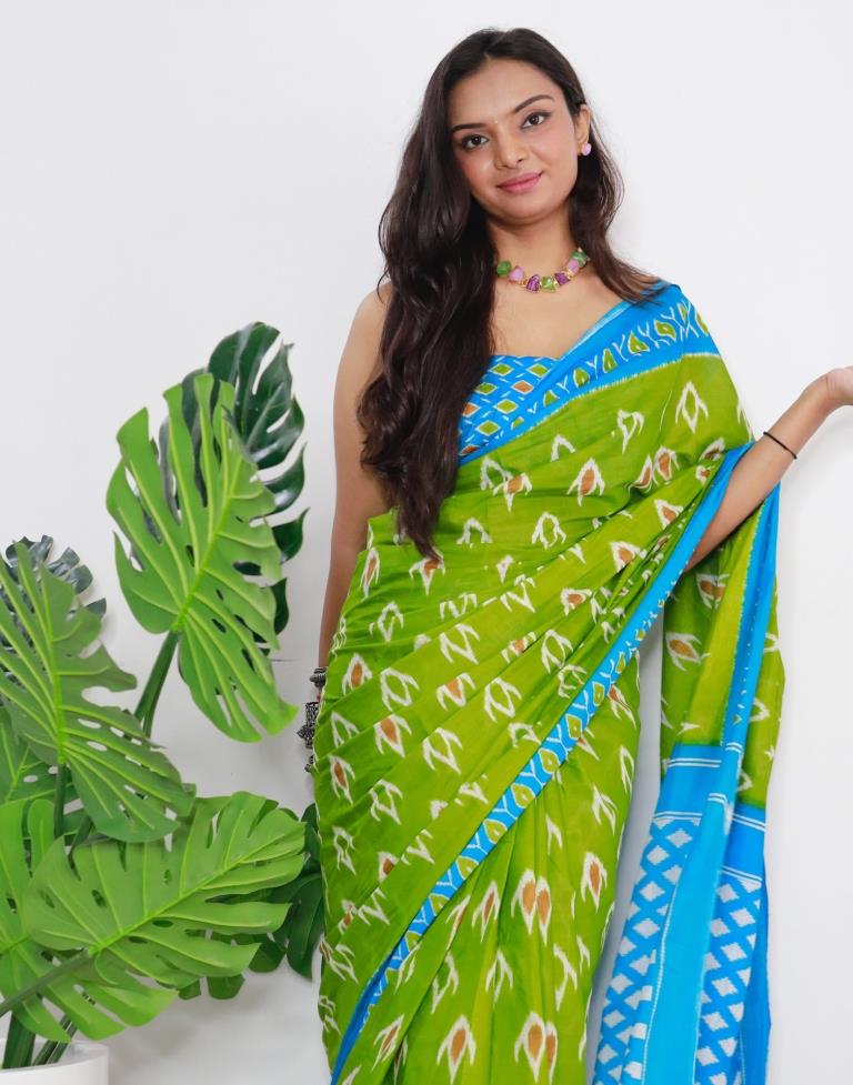 Green Printed Cotton Saree