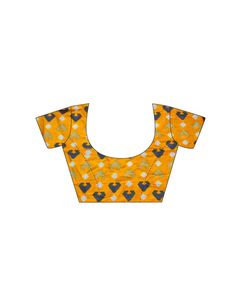 Grey & Orange Printed Cotton Saree