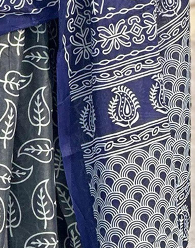 Grey Printed Cotton Saree