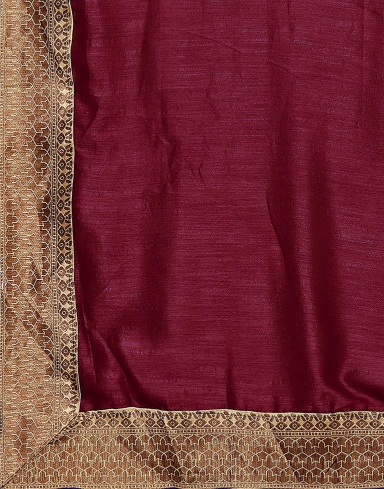 Maroon Embroidery Plain Silk Saree