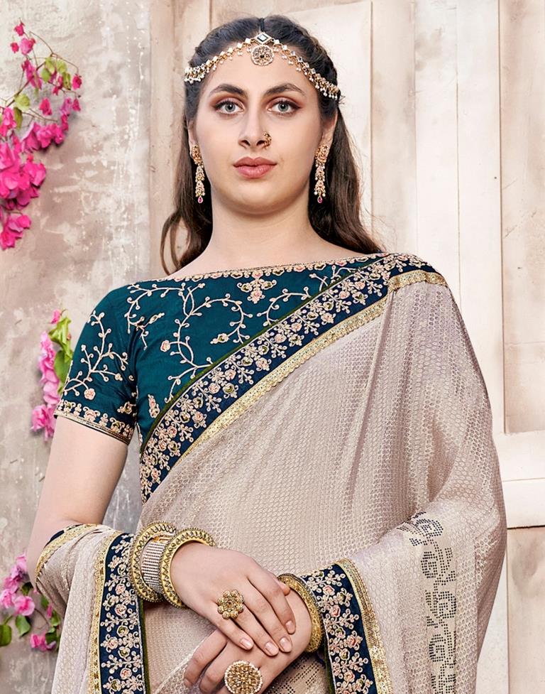 Beige Jacquard Chiffon Saree