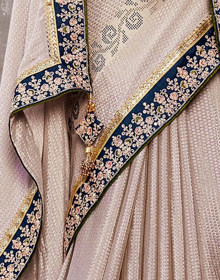 Beige Jacquard Chiffon Saree