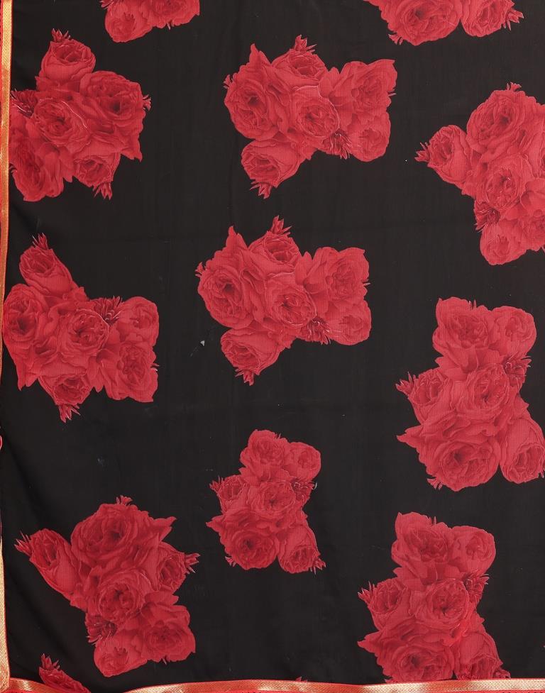 Black Printed Chiffon Saree
