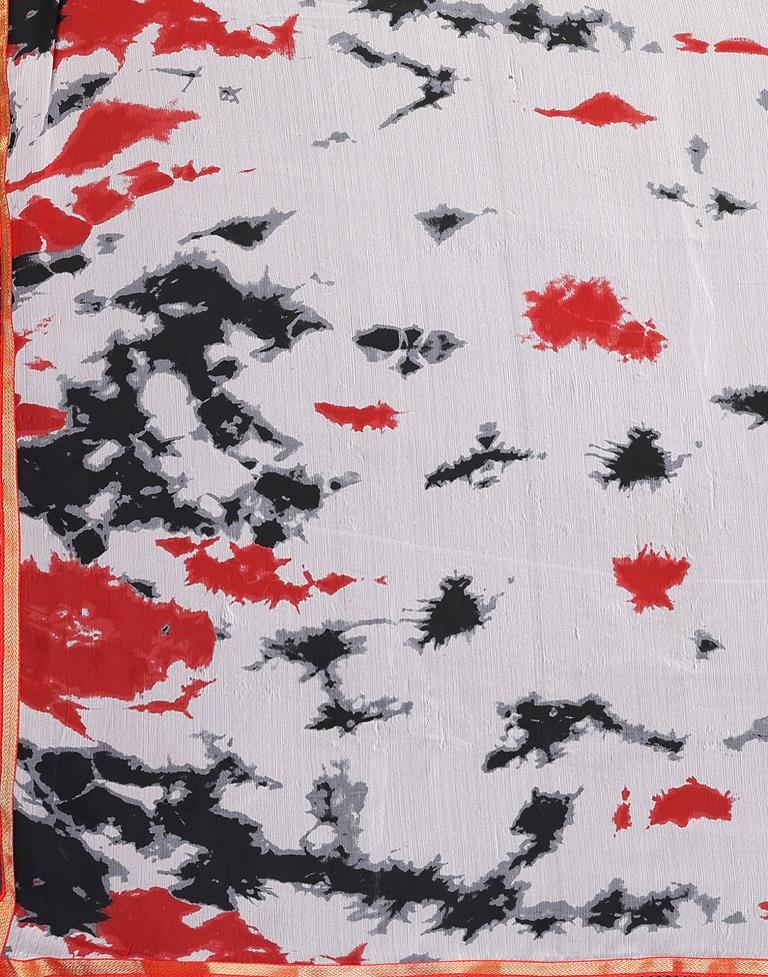 White Printed Chiffon Saree