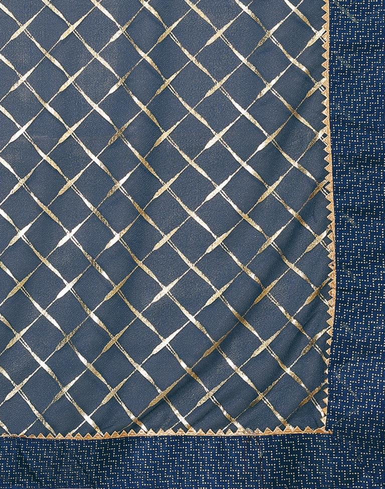 Teal Blue Printed Lycra Saree