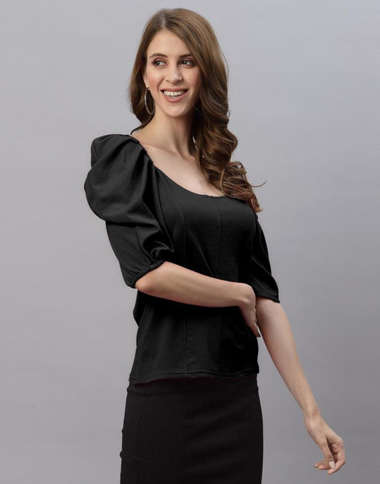 Black Puff Sleeve Top | Sudathi