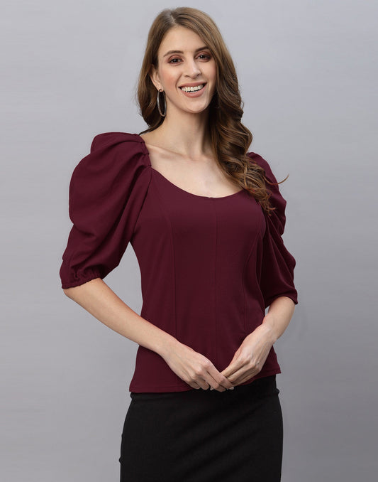 Maroon Puff Sleeve Top | Sudathi