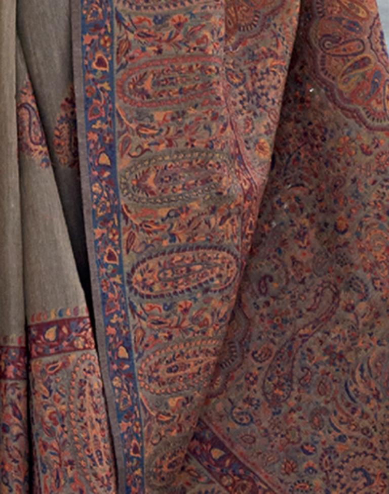 Beige Jacquard Silk Saree